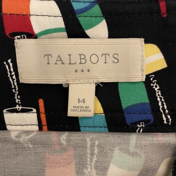 Talbots Skirt 14 Nautical Buoy Print Navy Cotton Stretch Coastal Resort Office - Picture 5 of 7